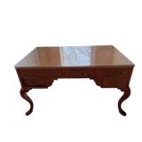 Vintage Carved Wood Desk with Glass Top Piece - 50 x 28 x 30 Inches