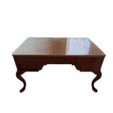Vintage Carved Wood Desk with Glass Top Piece - 50 x 28 x 30 Inches
