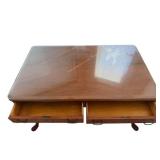 Vintage Carved Wood Desk with Glass Top Piece - 50 x 28 x 30 Inches