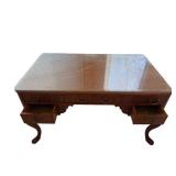 Vintage Carved Wood Desk with Glass Top Piece - 50 x 28 x 30 Inches