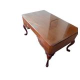Vintage Carved Wood Desk with Glass Top Piece - 50 x 28 x 30 Inches