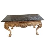 Carved Wood Console Table with Marble Top - 30 1/2 x 15 1/2 x 19 1/2 Inches