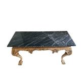Carved Wood Console Table with Marble Top - 30 1/2 x 15 1/2 x 19 1/2 Inches