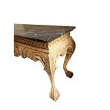 Carved Wood Console Table with Marble Top - 30 1/2 x 15 1/2 x 19 1/2 Inches