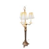 Three-Light Metal Table Lamp, 33 Inches Tall with Ornate Base