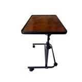 Overbed Table on Adjustable Wheeled Stand with Wood Grain Top