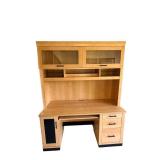 Hutch Desk with Glass Front Cabinets - Composite Board, 77 x 24 x 60