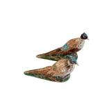 Pair of Hand Painted Ceramic Pheasant Figurines - Porcelain with Chips