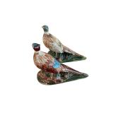Pair of Hand Painted Ceramic Pheasant Figurines - Porcelain with Chips