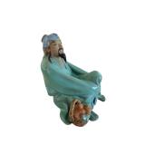 Ceramic Seated Scholar Figurine - Turquoise Glaze