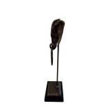 21-Inch Elephant Head Sculpture on Metal Rod Stand with Ring and Wood Base