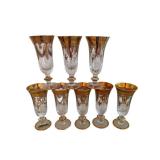 Amber Glass Goblets with Gold Trim and Etched Pattern - 7 1/2 Inches Tall (Lot of 8)