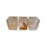 Three-Piece Glass Decor Blocks with Leaf Pattern