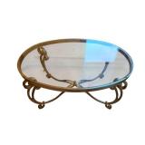 Oval Glass-Top Coffee Table with Iron Scrollwork Base - 44 x 30 x 24 1/2 Inches