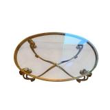 Oval Glass-Top Coffee Table with Iron Scrollwork Base - 44 x 30 x 24 1/2 Inches