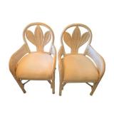 Pair of White Painted Rattan Dining Chairs with Cushions (Lot of 2)