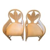 Pair of White Painted Rattan Dining Chairs with Cushions (Lot of 2)