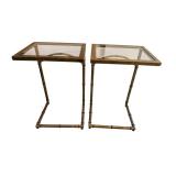 Pair Of Metal And Glass End Tables 26 x 17 x 14 In