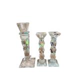 Crystal Diamond-Cut Candlesticks - 8-Inch Pair & 10-Inch Single (Lot of 3)