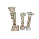 Crystal Diamond-Cut Candlesticks - 8-Inch Pair & 10-Inch Single (Lot of 3)