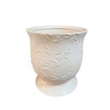 Ceramic Planter 9 x 8 Inches - Embossed Floral Relief