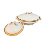 Porcelain Covered Bowls with Rope Handles - Metallic Trim (Lot of 2)