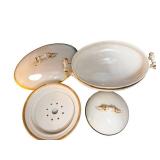 Porcelain Covered Bowls with Rope Handles - Metallic Trim (Lot of 2)
