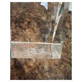 6-Inch Faceted Crystal Obelisk with Script Signature on Base