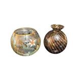 Hand-Painted Glass Vases (Lot of 2) - Floral & Striped Design