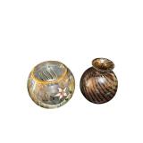 Hand-Painted Glass Vases (Lot of 2) - Floral & Striped Design