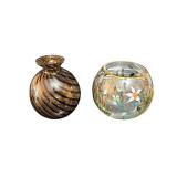 Hand-Painted Glass Vases (Lot of 2) - Floral & Striped Design