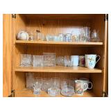 Assorted Crystal Glassware & Floral Mugs - Cut Glass Tumblers, Pitcher, and Butterfly Mugs