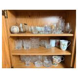 Assorted Crystal Glassware & Floral Mugs - Cut Glass Tumblers, Pitcher, and Butterfly Mugs