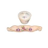 Two-Piece Porcelain Floral Decor Set - Curved Dish & Lidded Jar with Hand-Painted Flowers