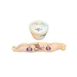 Two-Piece Porcelain Floral Decor Set - Curved Dish & Lidded Jar with Hand-Painted Flowers