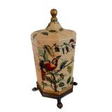 Bird Motif 17-Inch Lidded Vase - Hand Painted Hard Plastic Decor
