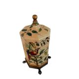 Bird Motif 17-Inch Lidded Vase - Hand Painted Hard Plastic Decor