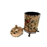 Bird Motif 17-Inch Lidded Vase - Hand Painted Hard Plastic Decor