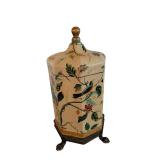Bird Motif 17-Inch Lidded Vase - Hand Painted Hard Plastic Decor