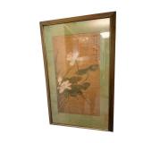 Framed Asian Lotus Painting with Calligraphy - 26 by 42 Inches