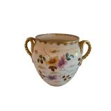 Floral Porcelain Vase with Gilt Handles - Hand-Painted 11 x 15 cm