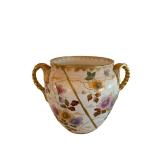 Floral Porcelain Vase with Gilt Handles - Hand-Painted 11 x 15 cm