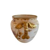 Floral Porcelain Vase with Gilt Handles - Hand-Painted 11 x 15 cm
