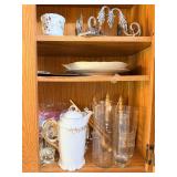 Crystal Glassware Assortment - Tumblers, Decanters, Porcelain Pitcher & Wrought Iron Candle Holder