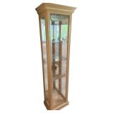 Wood Display Cabinet with Glass Doors and Etched Panels - 70x16x11 Inches