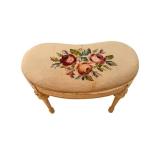 Vintage Floral Needlepoint Round Footstool with Carved Wood Legs