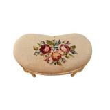 Vintage Floral Needlepoint Round Footstool with Carved Wood Legs