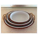 Three-Piece Nesting Set - Ceramic Dinner with Wicker Holders
