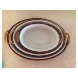 Three-Piece Nesting Set - Ceramic Dinner with Wicker Holders