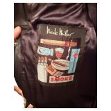 Nicole Miller Leather Bomber Jacket with Graphic Lining Patch
